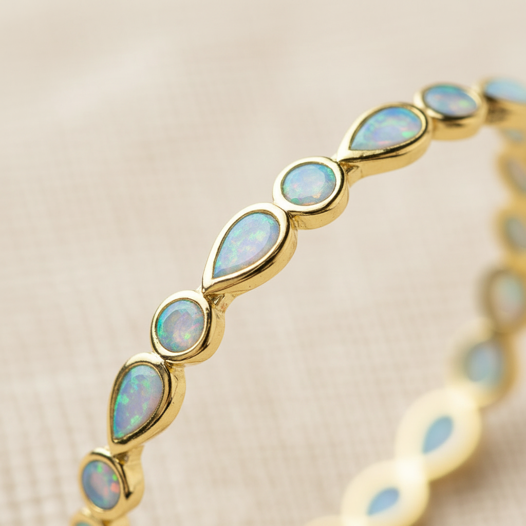 Vintage Blue Opal Golden Hoop Earrings
