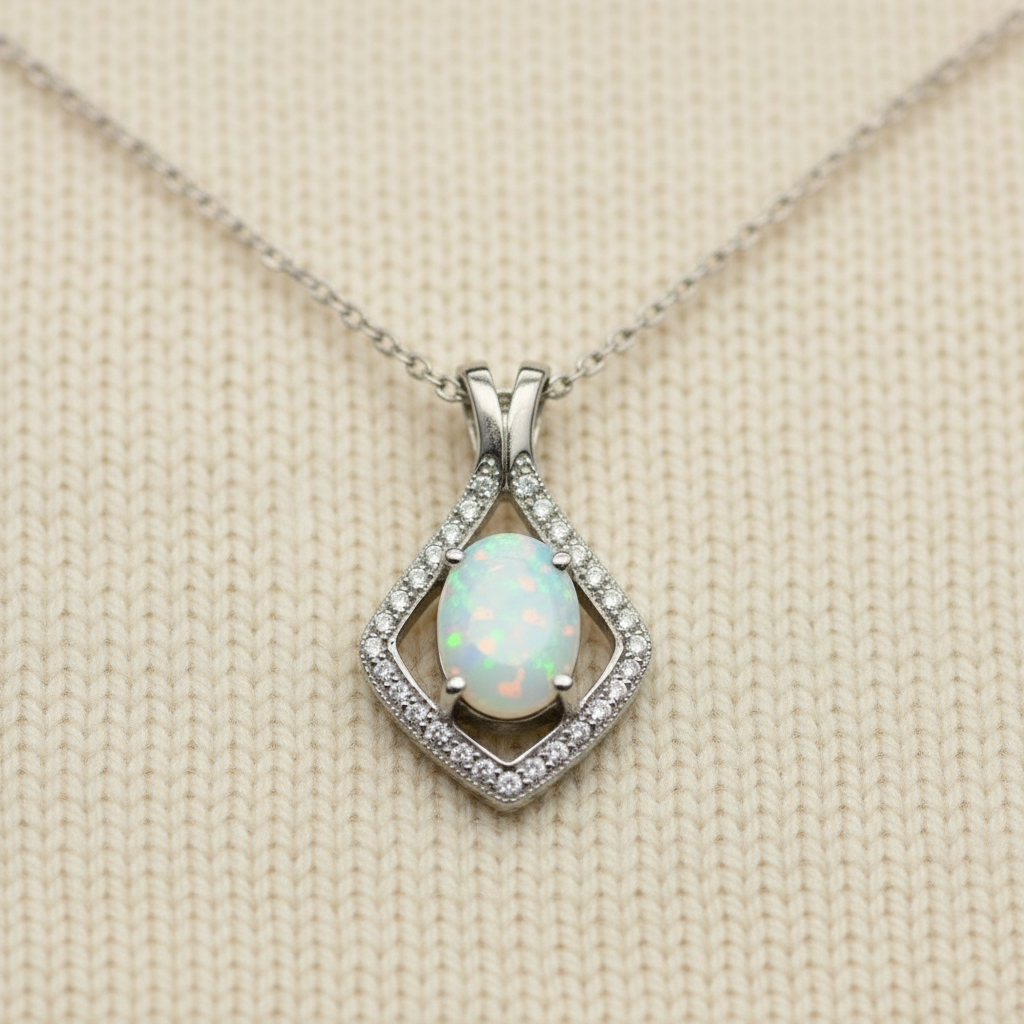 Natural Opal Pendant Necklace in Sterling Silver