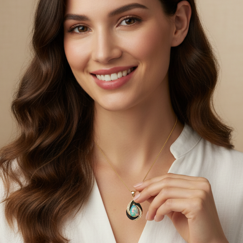 Natural Ethiopian Opal Pendant Necklace in Gold-Plated Sterling Silver