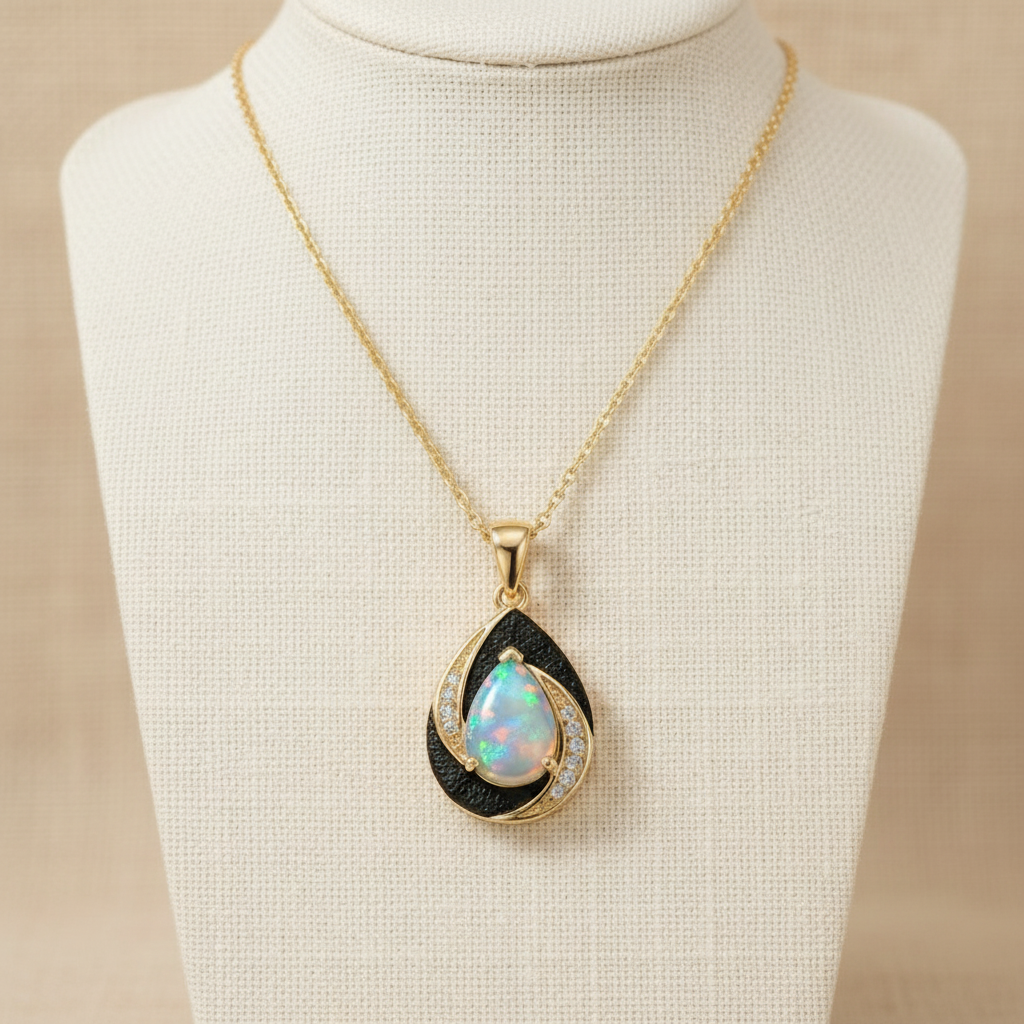 Natural Ethiopian Opal Pendant Necklace in Gold-Plated Sterling Silver