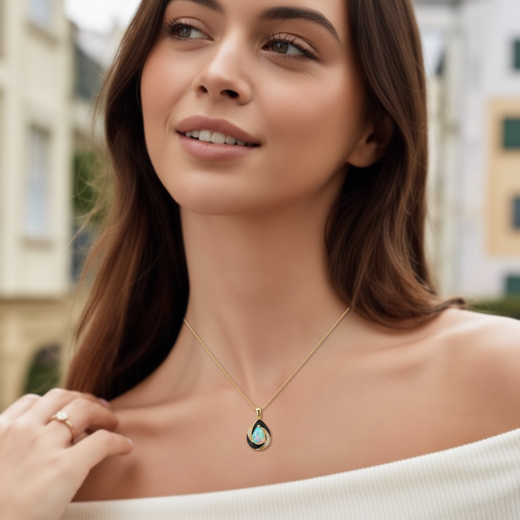 Natural Ethiopian Opal Pendant Necklace in Gold-Plated Sterling Silver