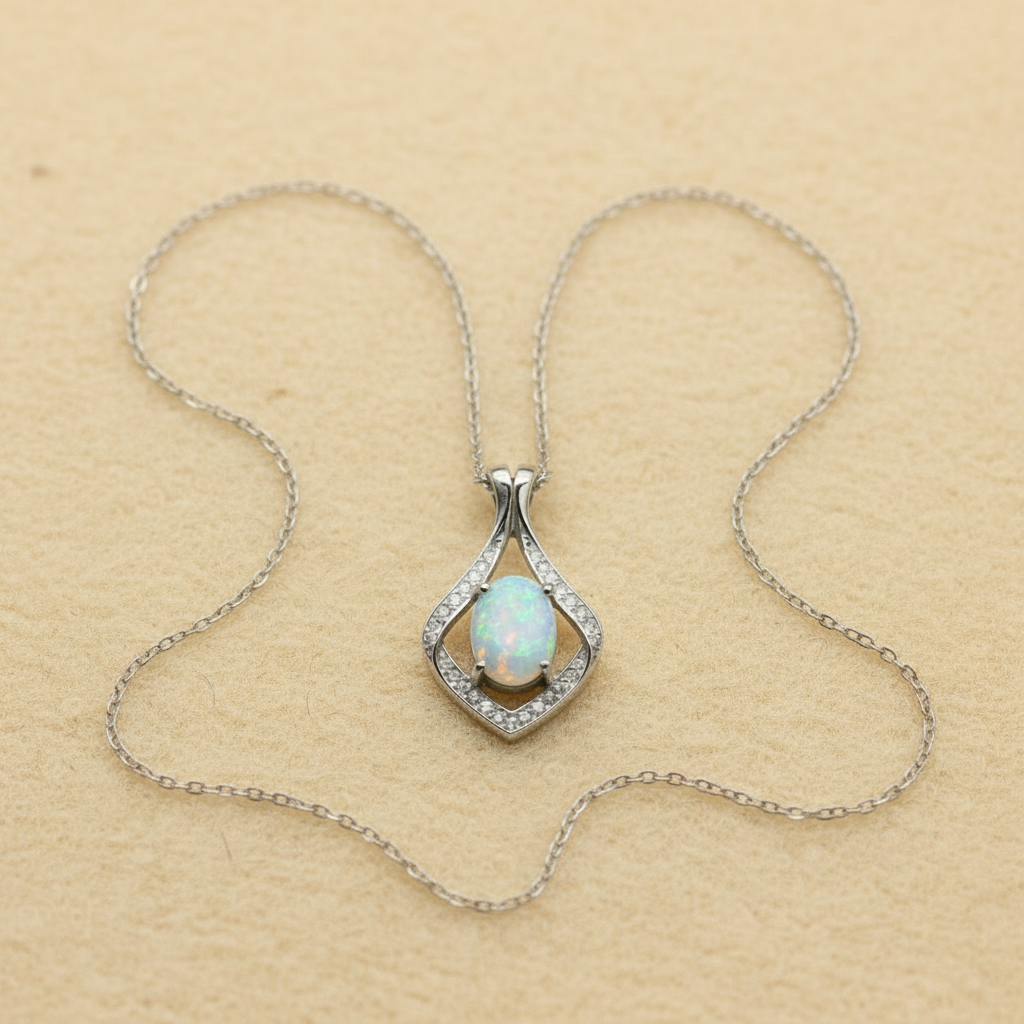 Natural Opal Pendant Necklace in Sterling Silver