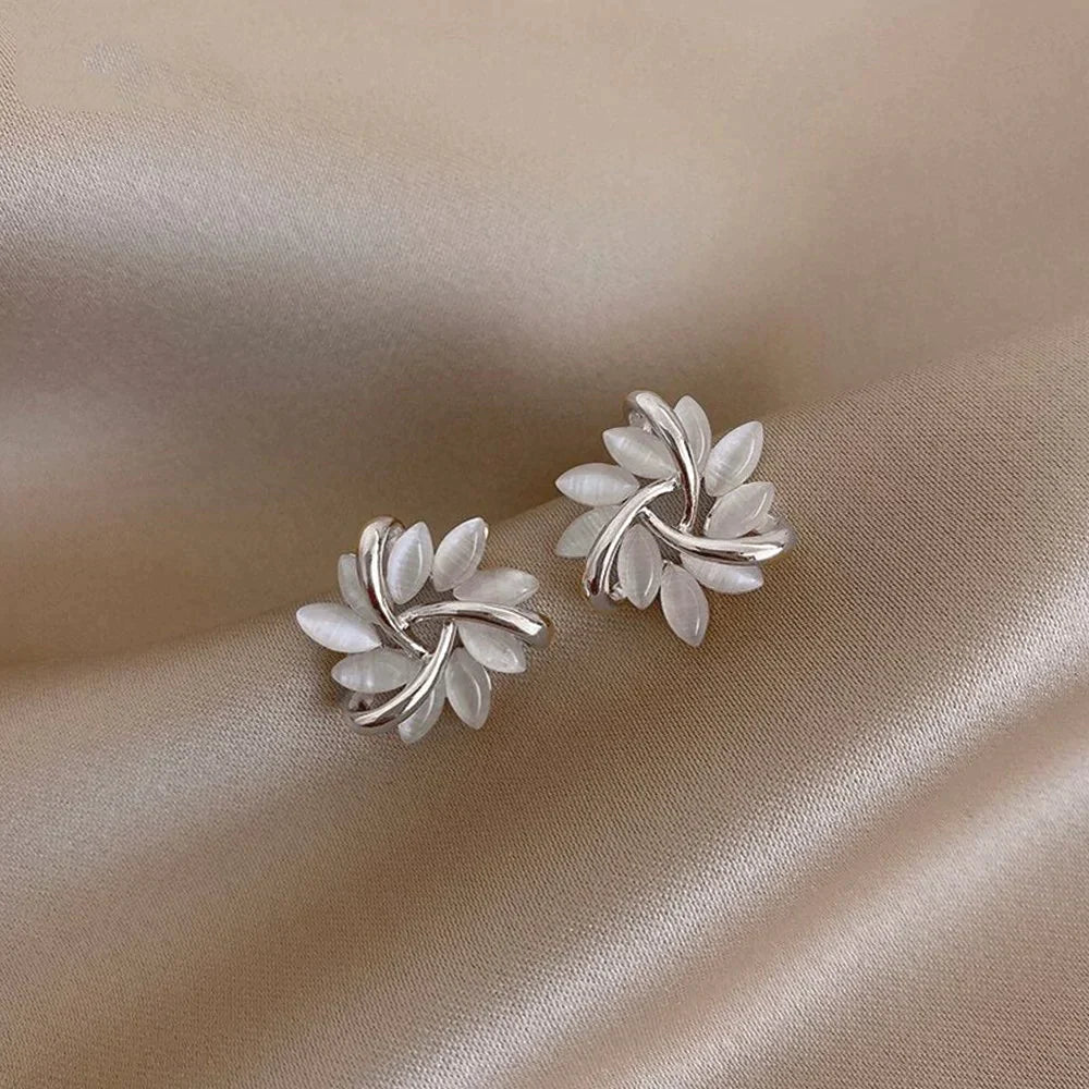 Opal Petal Stud Earrings – Gold & Silver