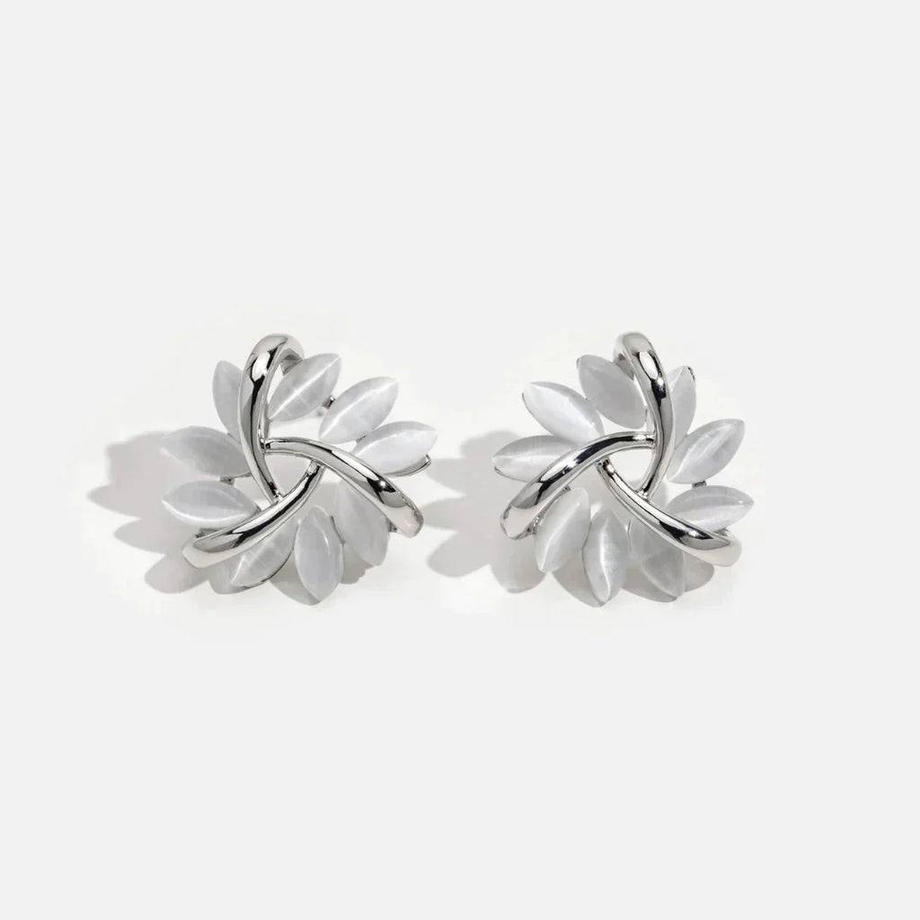 Opal Petal Stud Earrings – Gold & Silver
