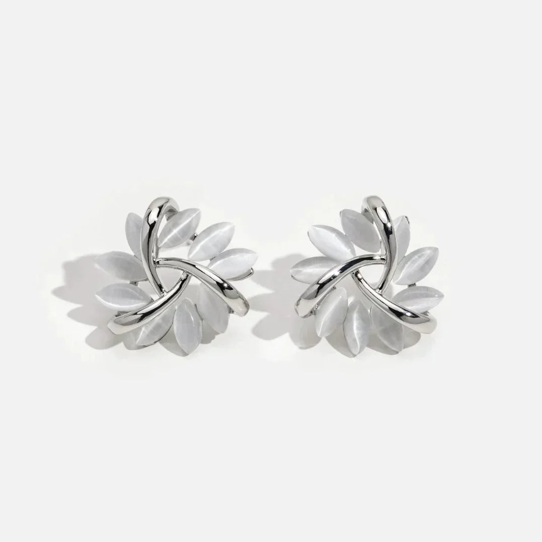 Opal Petal Stud Earrings – Gold & Silver