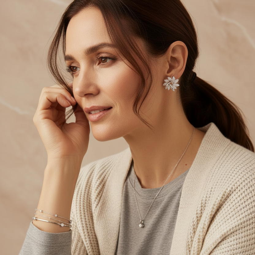 Opal Petal Stud Earrings – Gold & Silver