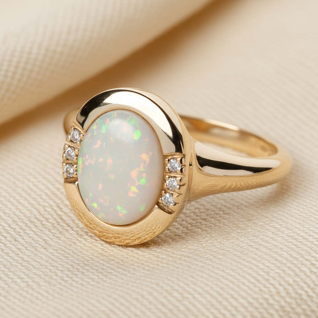 Vintage White Opal Gold Ring | Dainty Gemstone Statement Ring