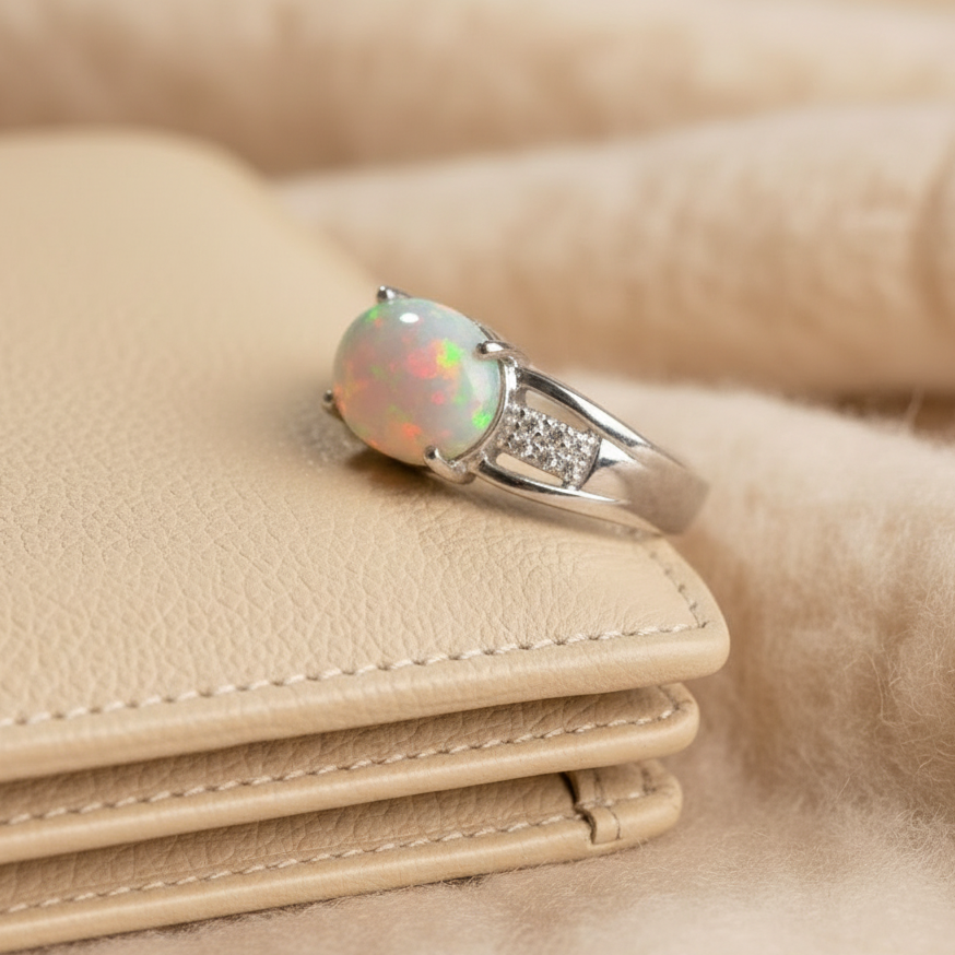 Colorful Natural Opal Ring in Sterling Silver