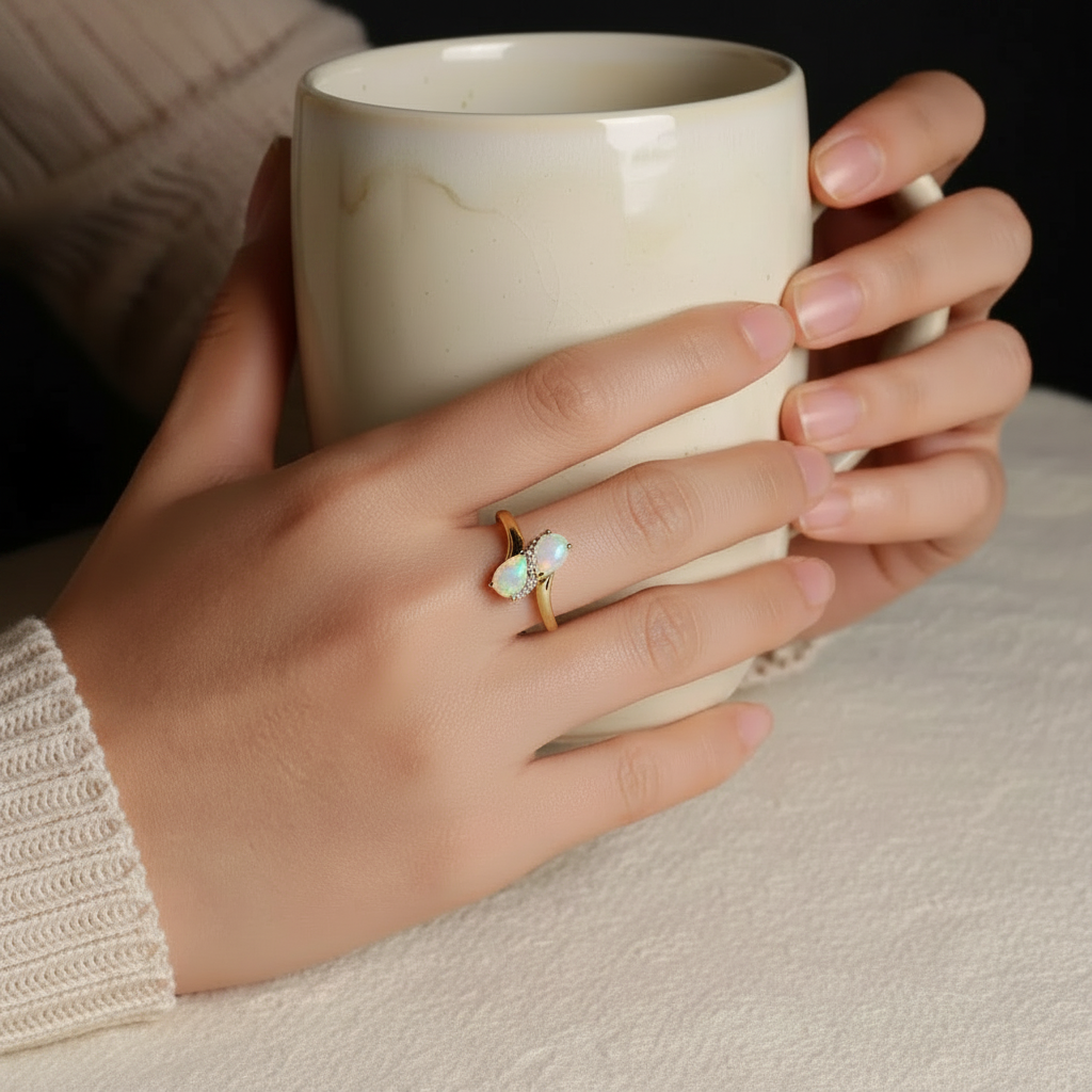 Natural Pear-Cut Opal Ring in Sterling Silver