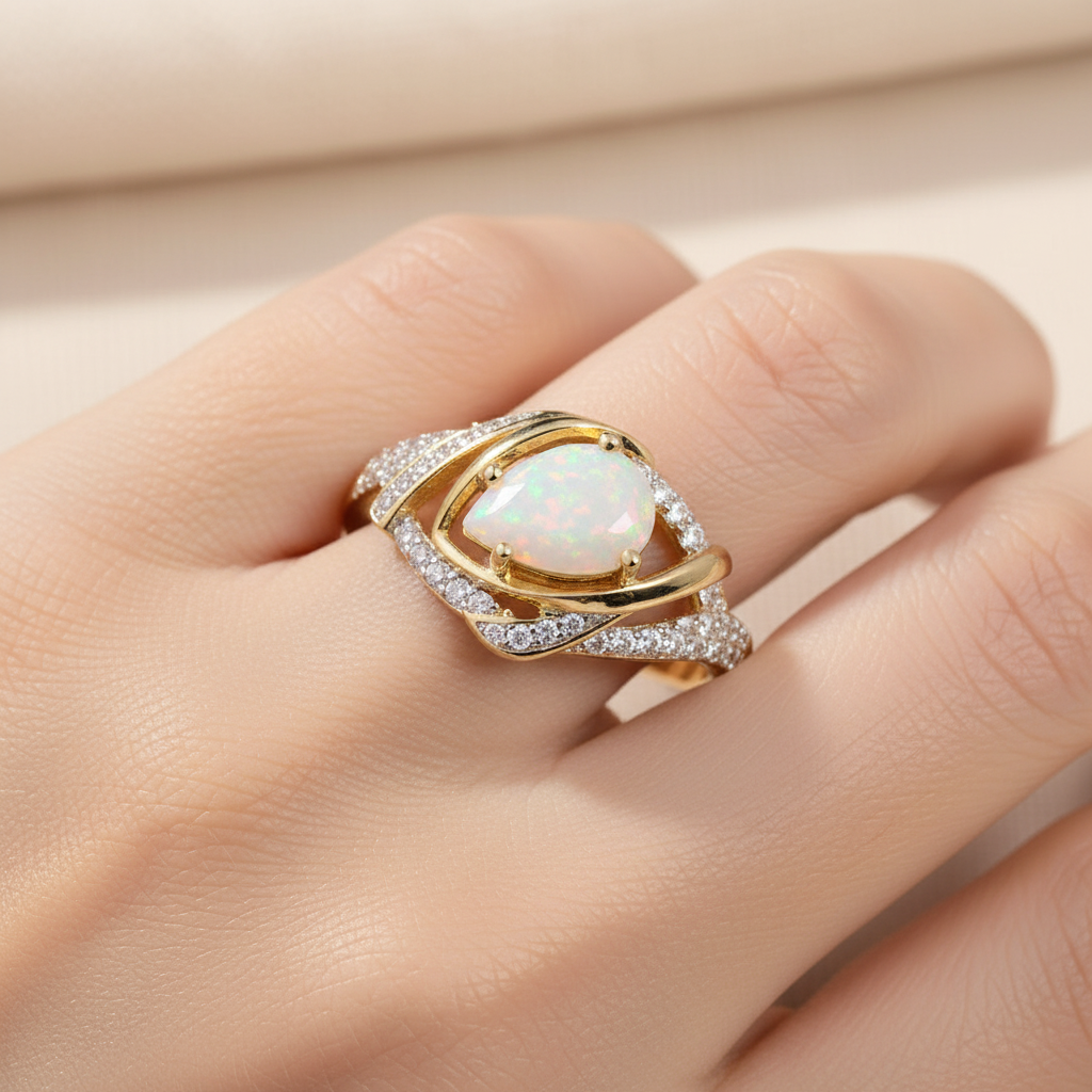 Natural Marquise Opal Ring in gold  |in Sterling Silver