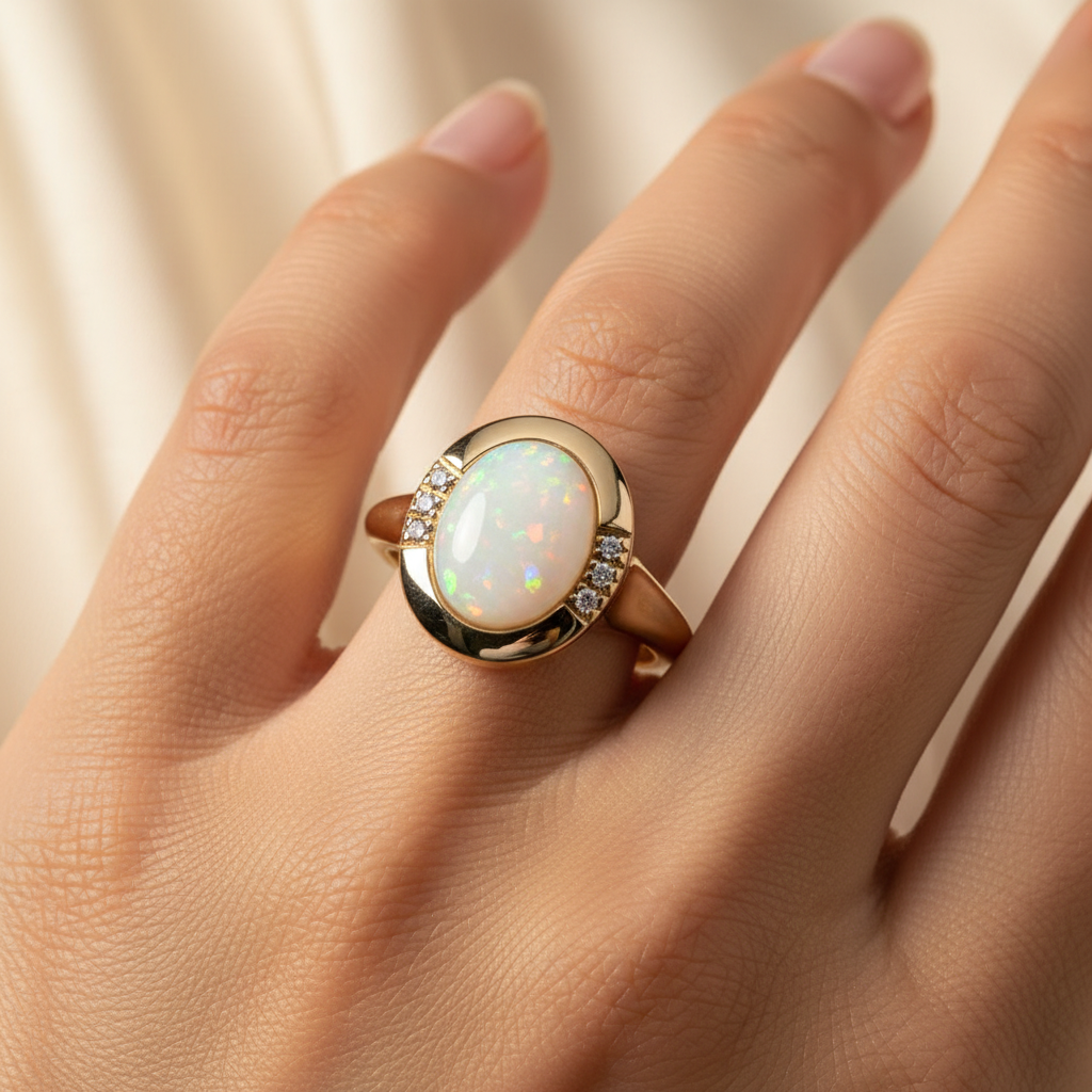 Vintage White Opal Gold Ring | Dainty Gemstone Statement Ring