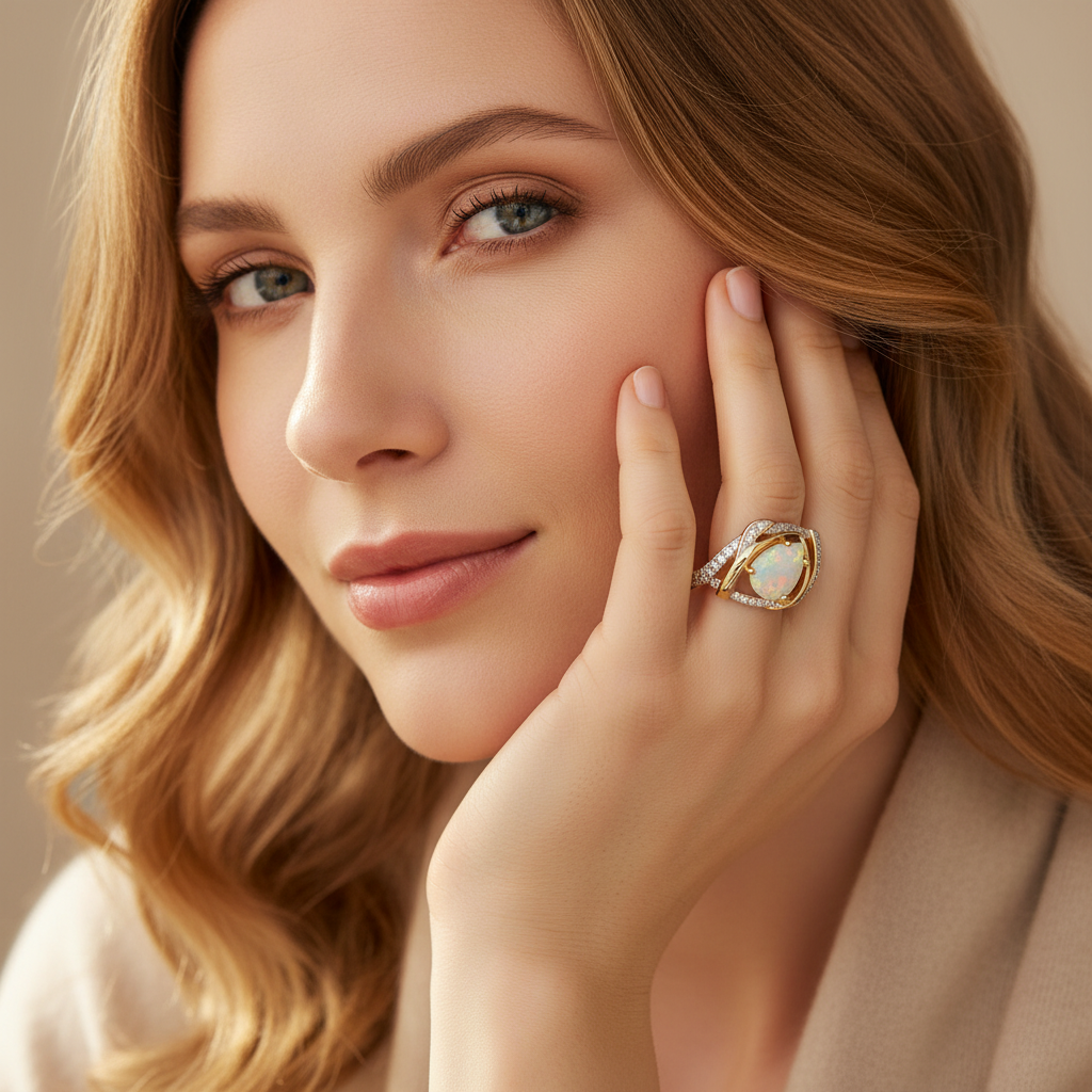 Natural Marquise Opal Ring in gold  |in Sterling Silver