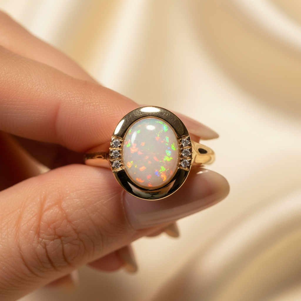Vintage White Opal Gold Ring | Dainty Gemstone Statement Ring