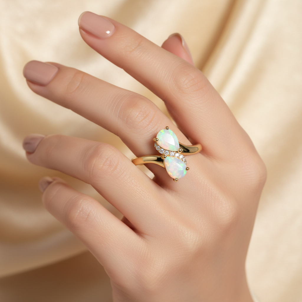 Natural Pear-Cut Opal Ring in Sterling Silver