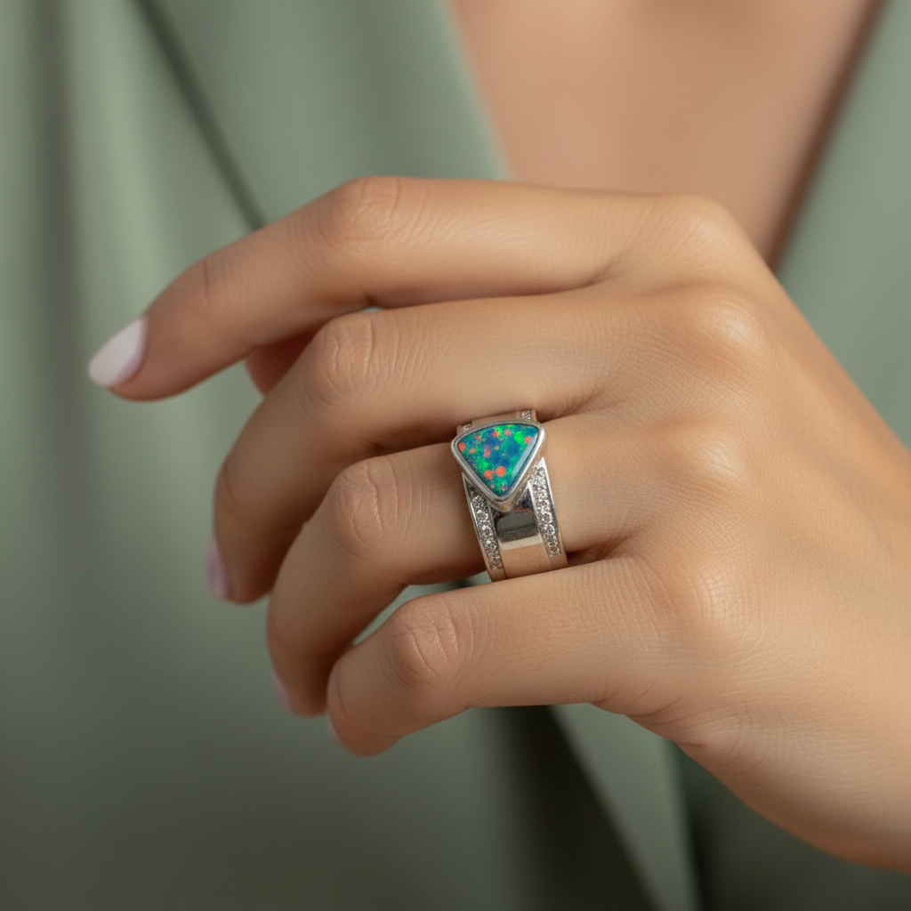 Vintage Bright Green & Blue Opal Ring