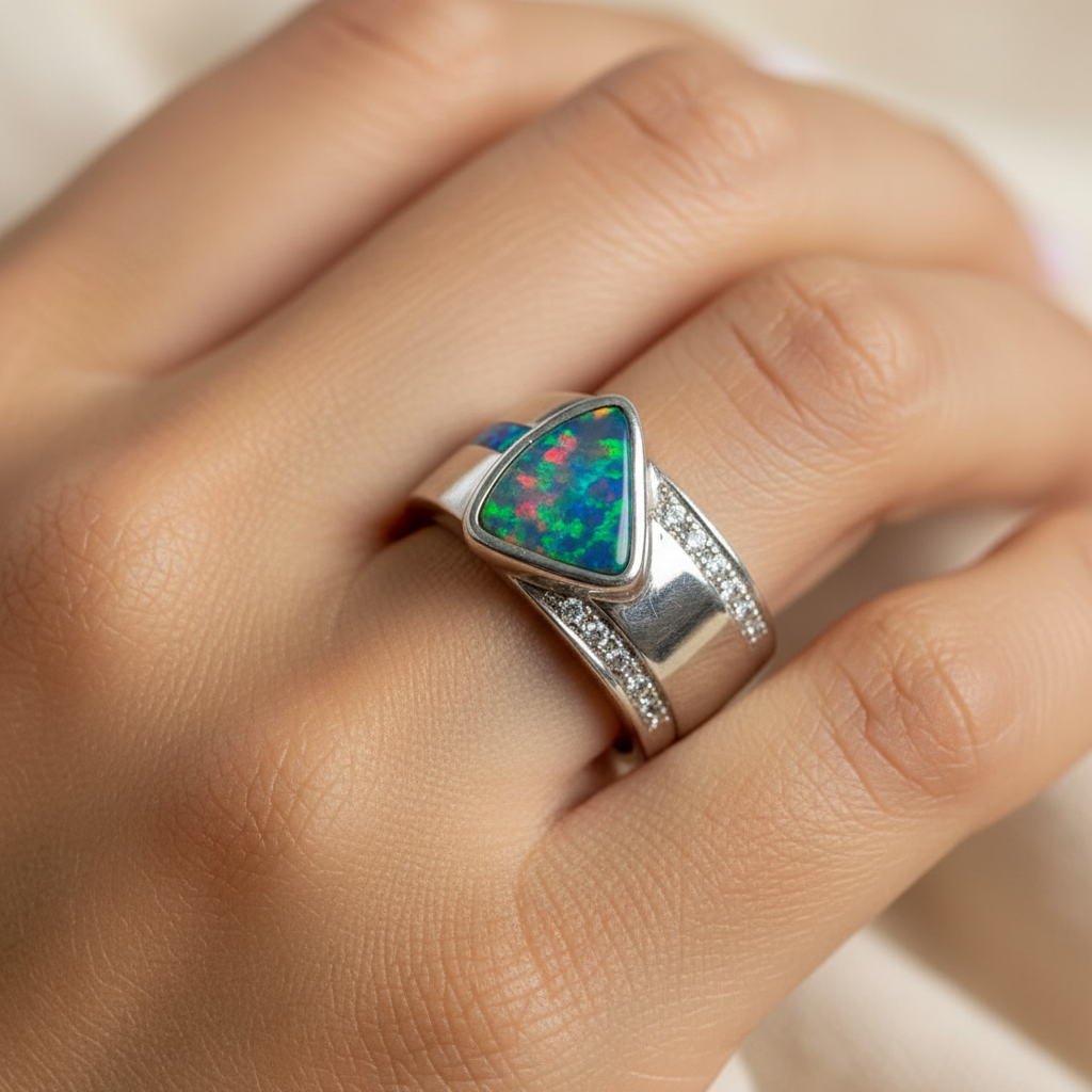 Vintage Bright Green & Blue Opal Ring