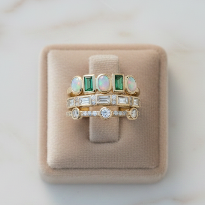 Vintage White and Green Opal Rings