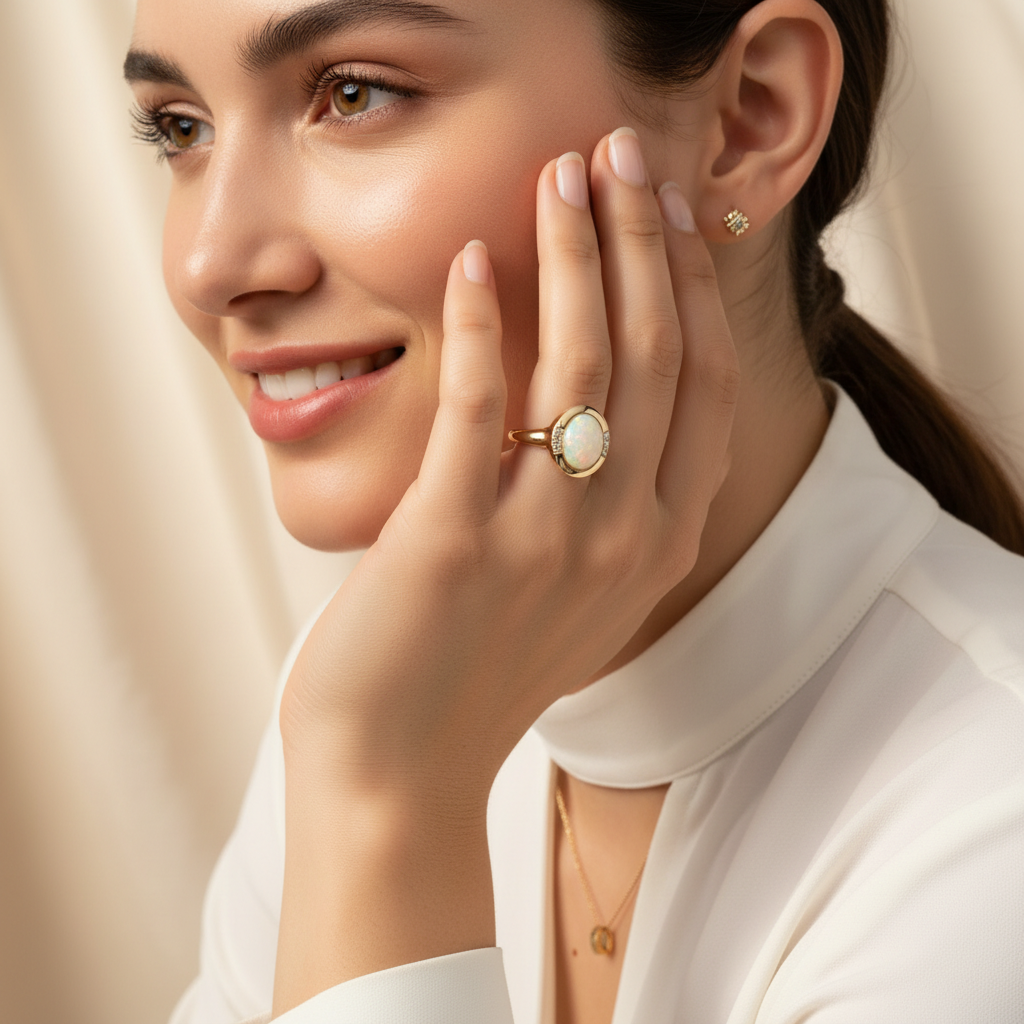 Vintage White Opal Gold Ring | Dainty Gemstone Statement Ring