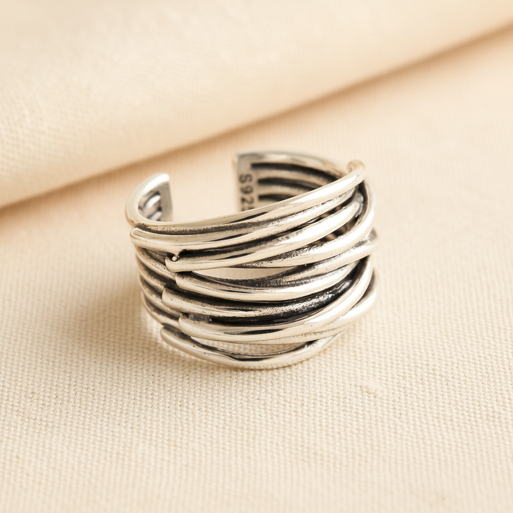 Silver Adjustable Layered Ring