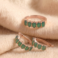 Natural Green Agate ring and hoop earring set in Sterling Silver on cream wool