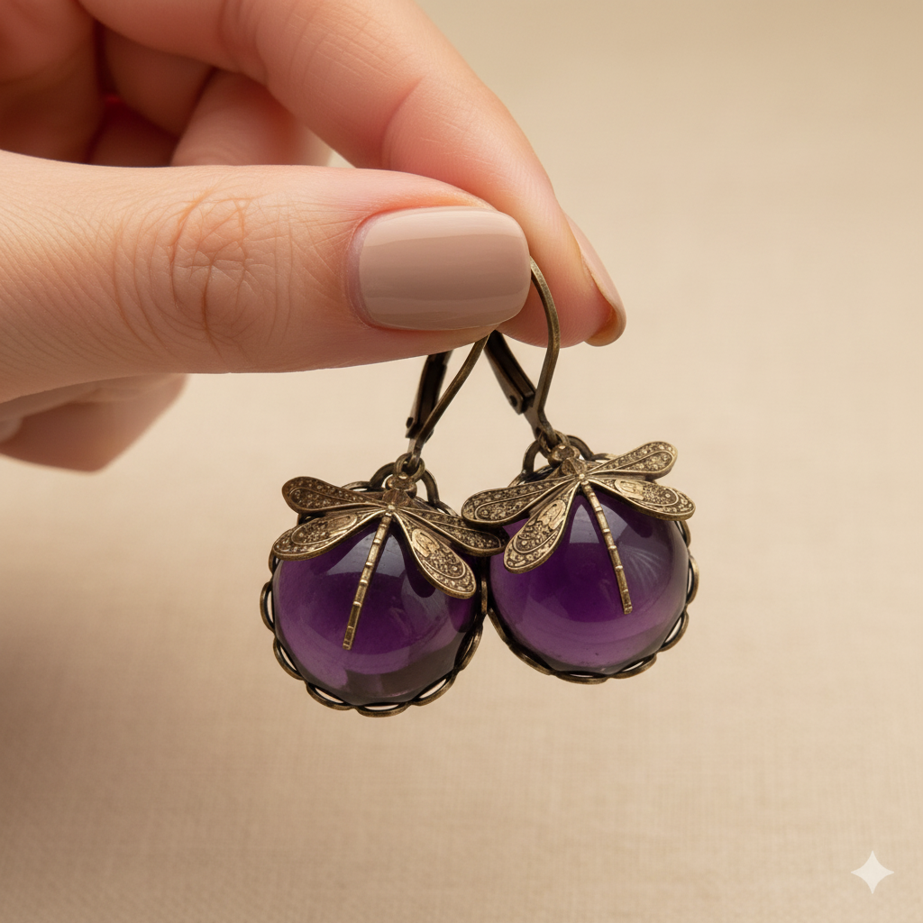 Spherical Dragonfly Earrings in Antique Gold