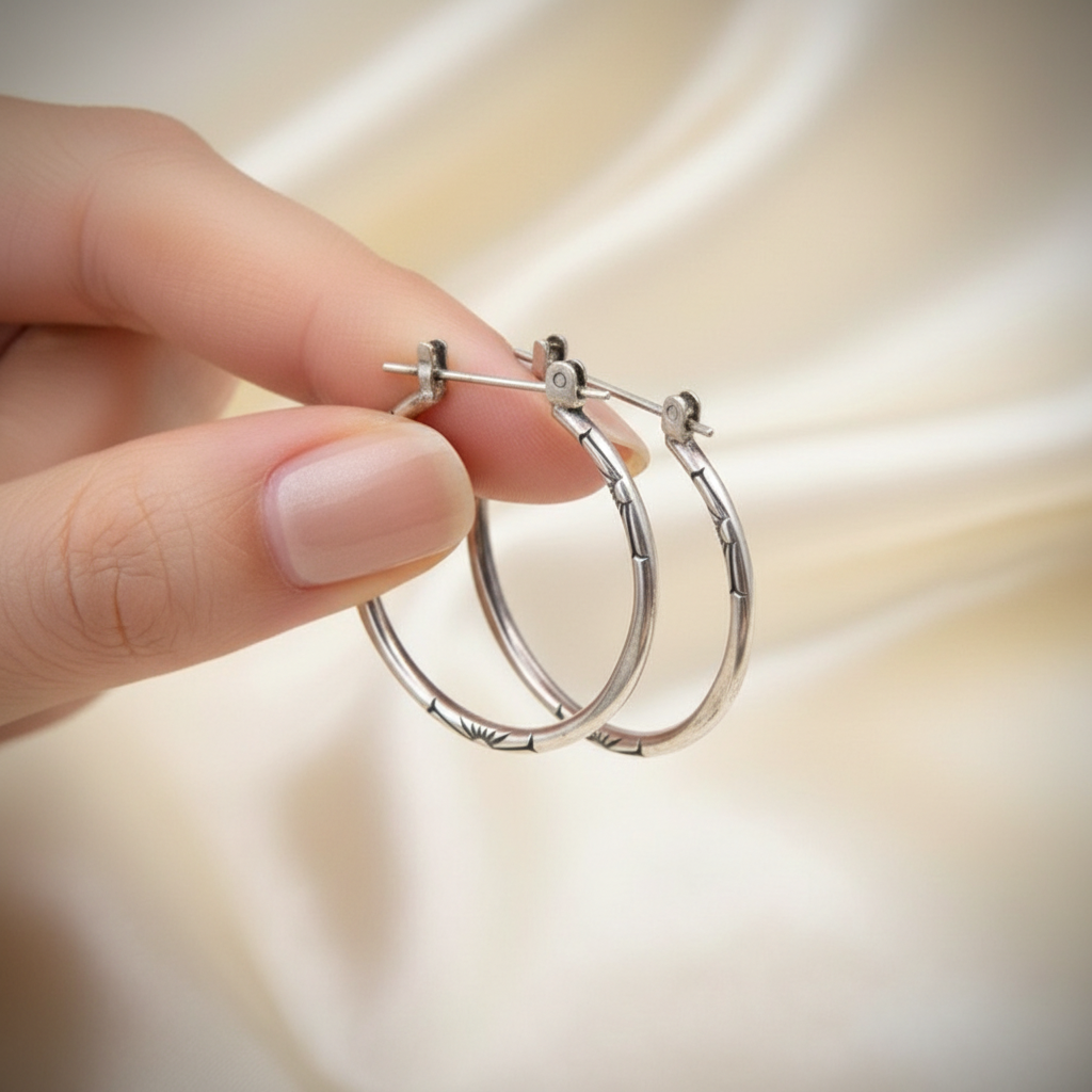 Vintage Silver engraved Hoop Earrings