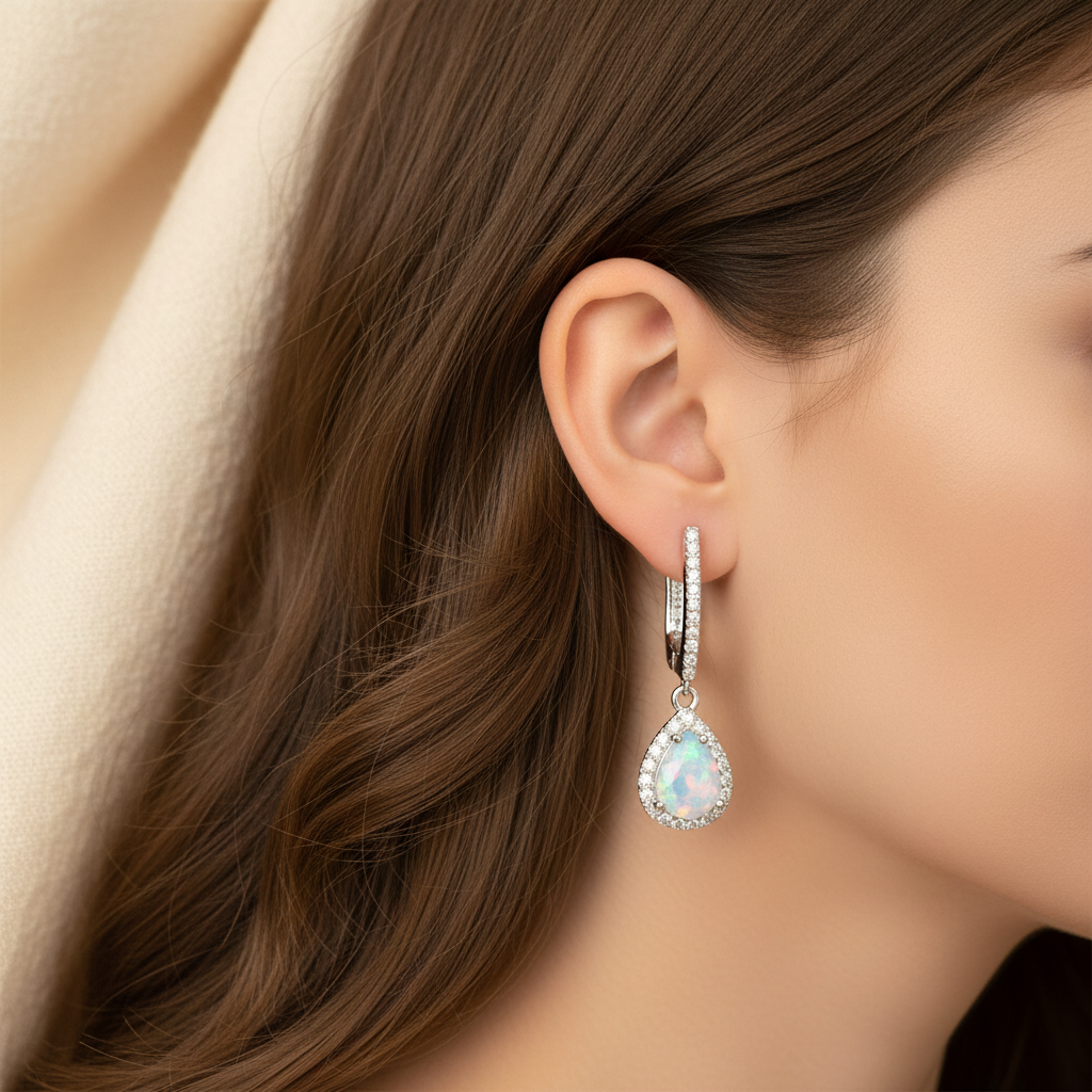 Natural Pear-Cut Opal Drop Earrings in Sterling Silver