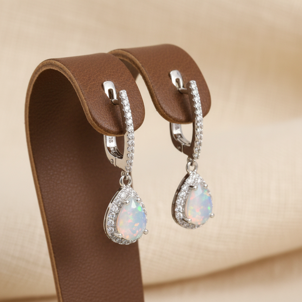 Natural Pear-Cut Opal Drop Earrings in Sterling Silver