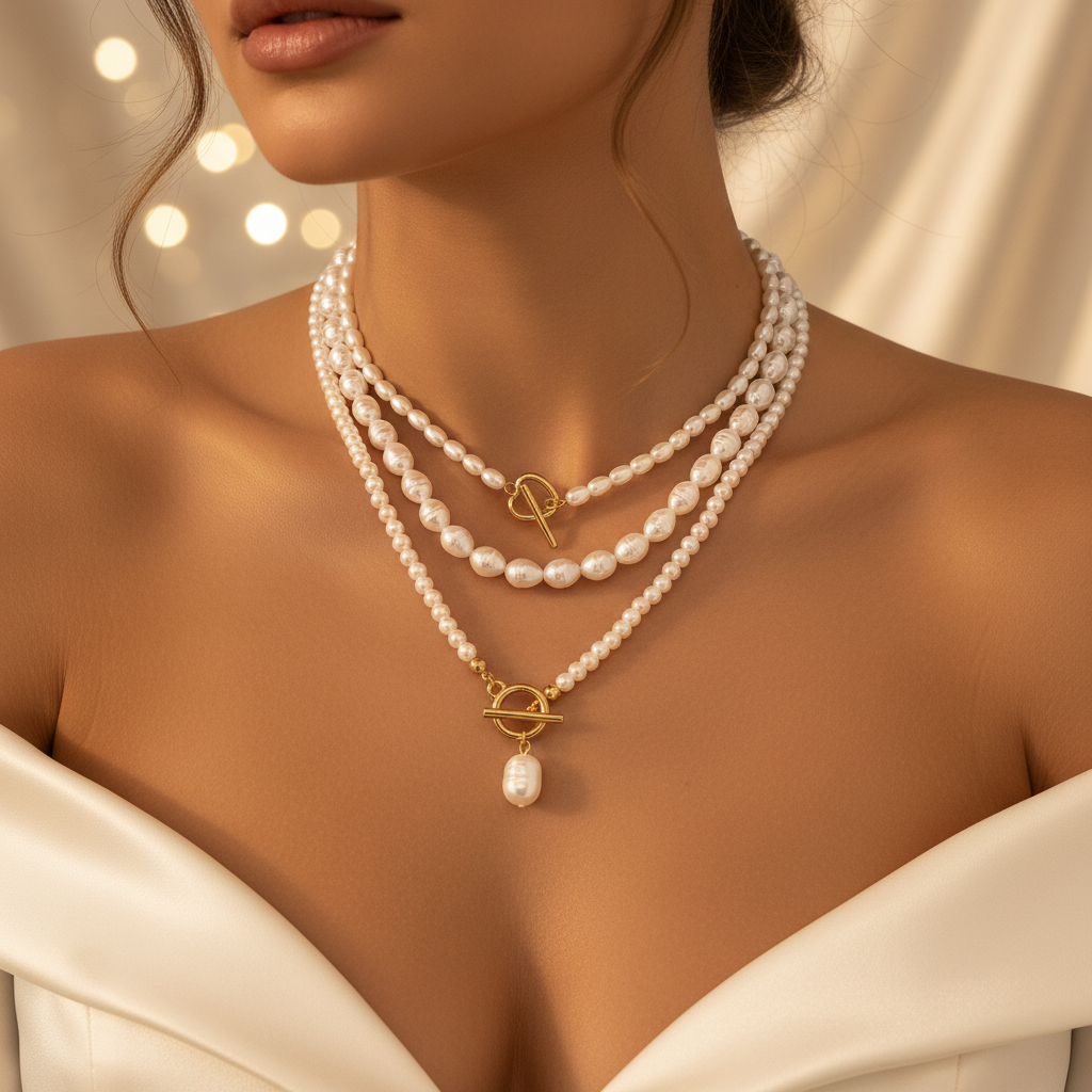 Freshwater Pearl Layered Necklace in Gold