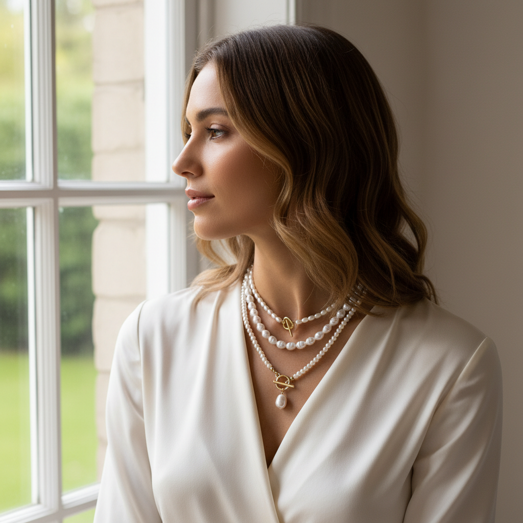 Freshwater Pearl Layered Necklace in Gold