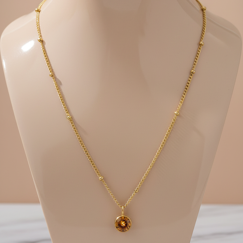 Personalized Amber Birthstone Pendant Necklace