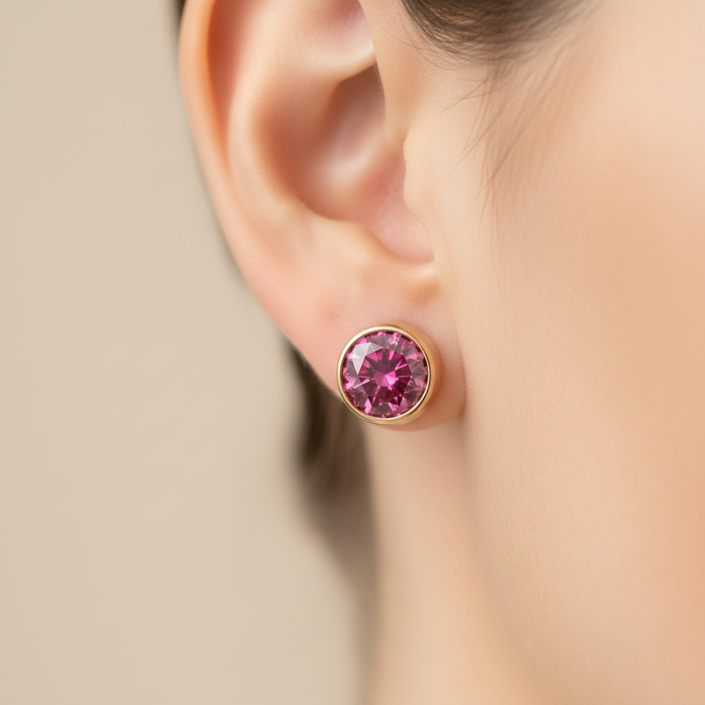 Pink Sapphire Birthstone Studs