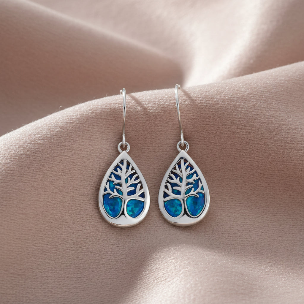 Tree of Life Earrings – Opal & Sterling Silver