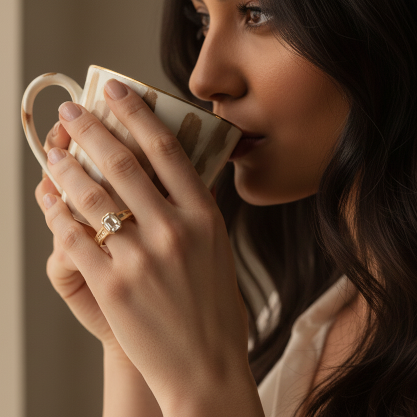 Radiant Crystal Gold Ring