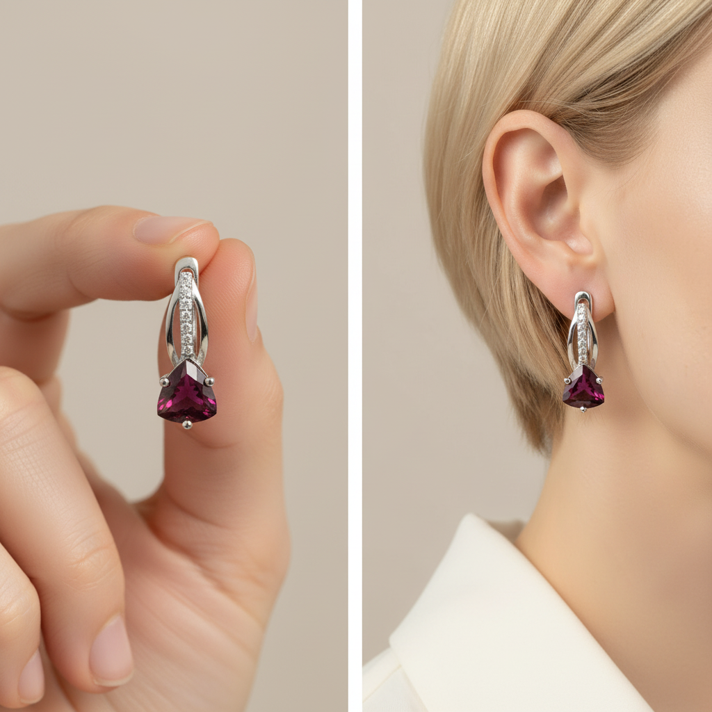 Natural Rhodolite Garnet Earrings in Sterling Silver
