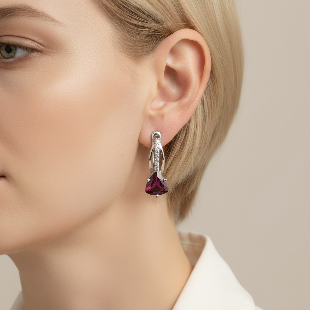 Natural Rhodolite Garnet Earrings in Sterling Silver