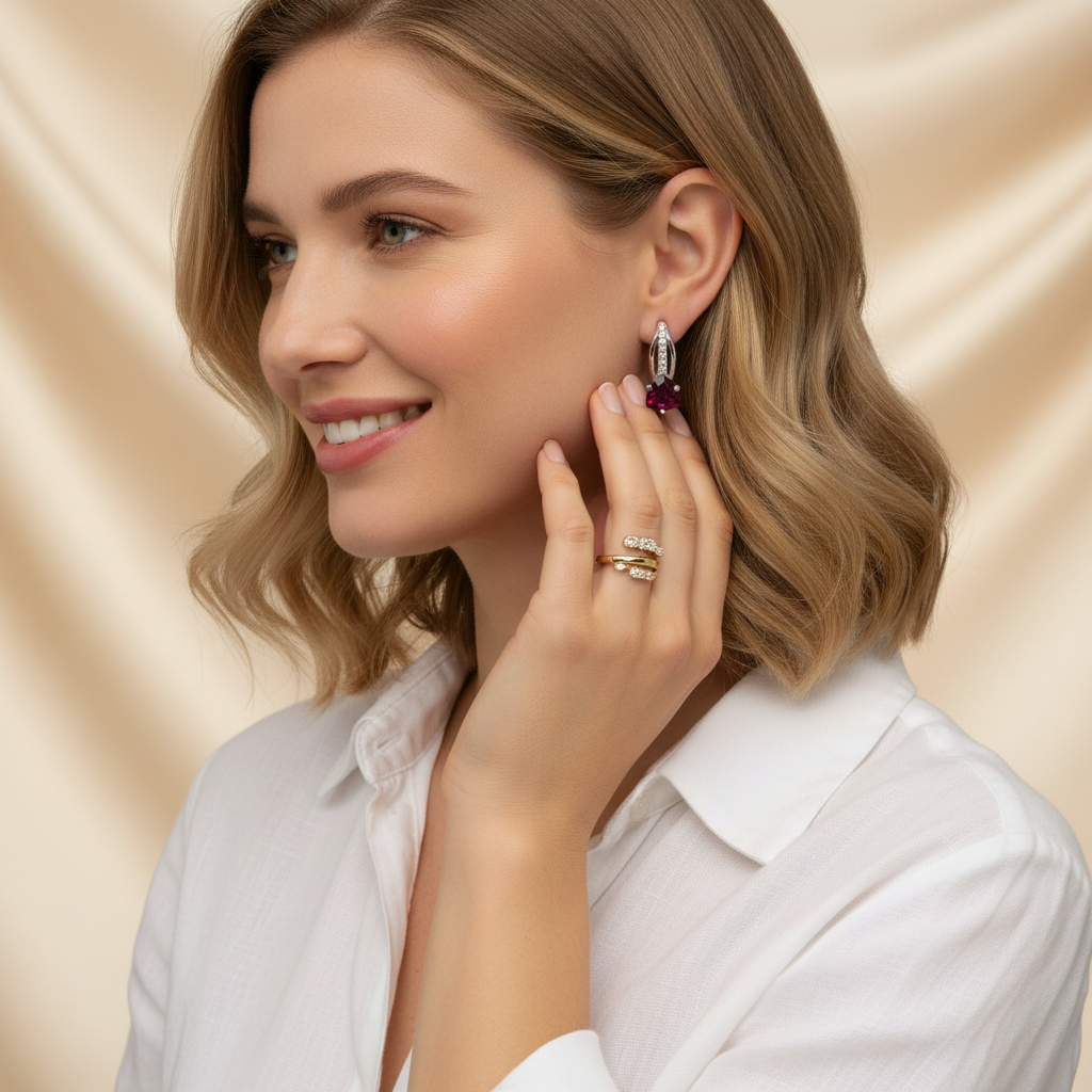 Natural Rhodolite Garnet Earrings in Sterling Silver