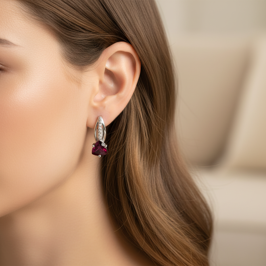 Natural Rhodolite Garnet Earrings in Sterling Silver