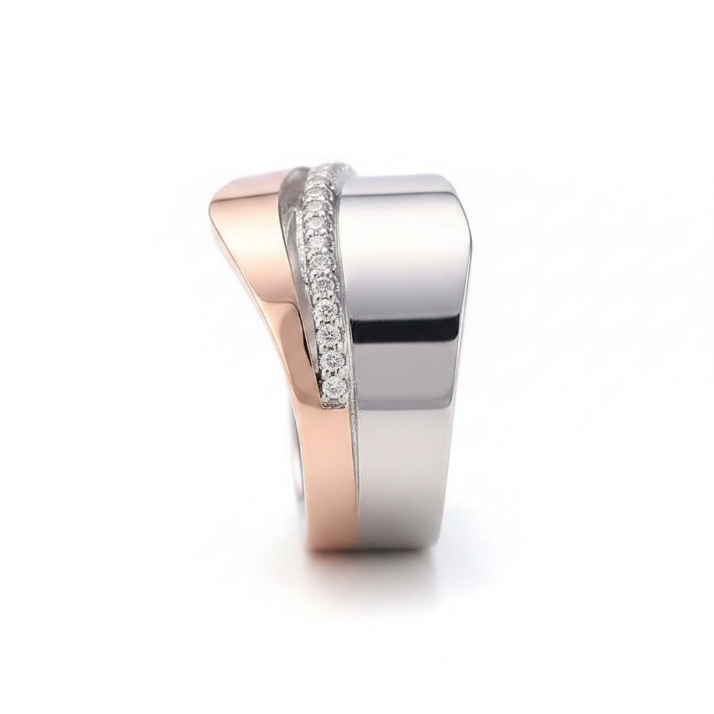 Vintage Rose Gold & Silver Zirconia Ring