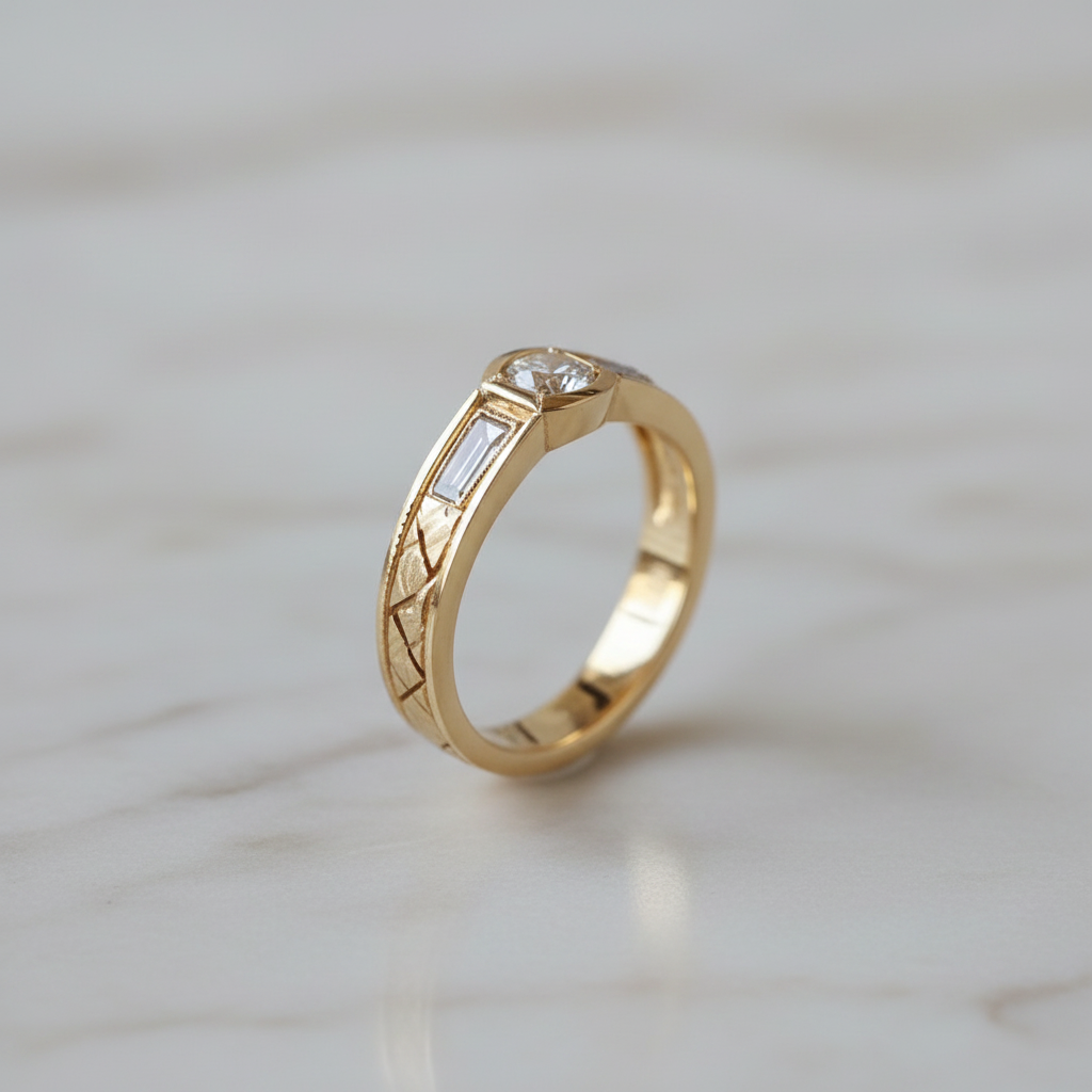 Golden Zirconia Statement Ring