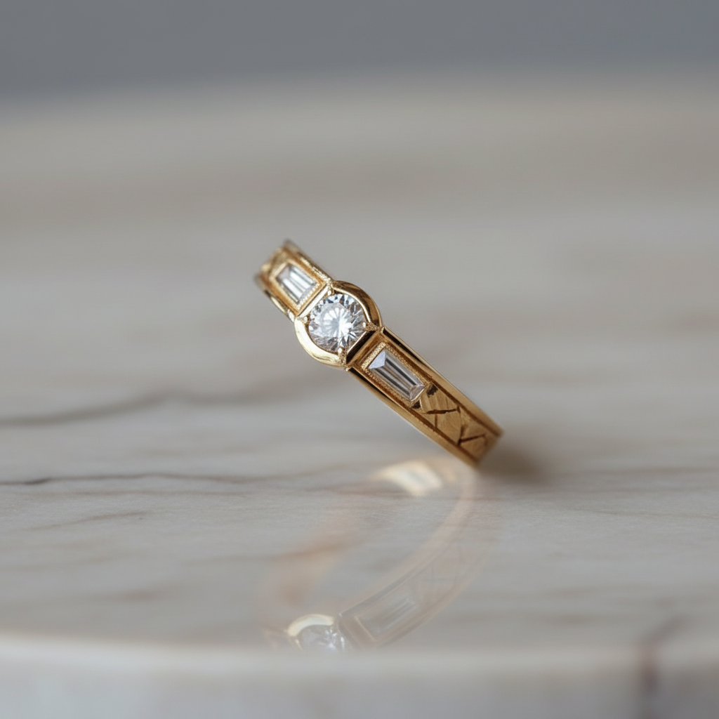 Golden Zirconia Statement Ring