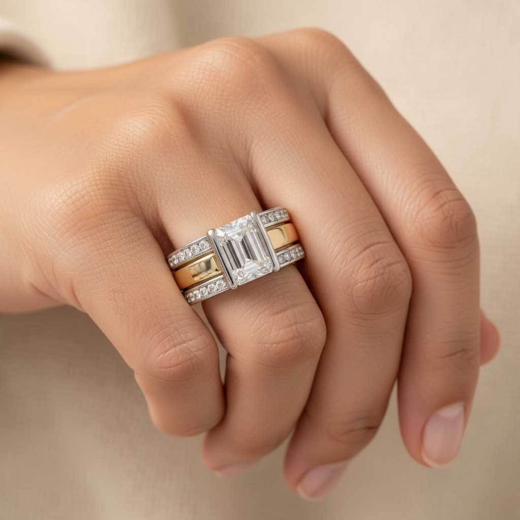 Vintage Two-Tone Silver & Gold Crystal Ring