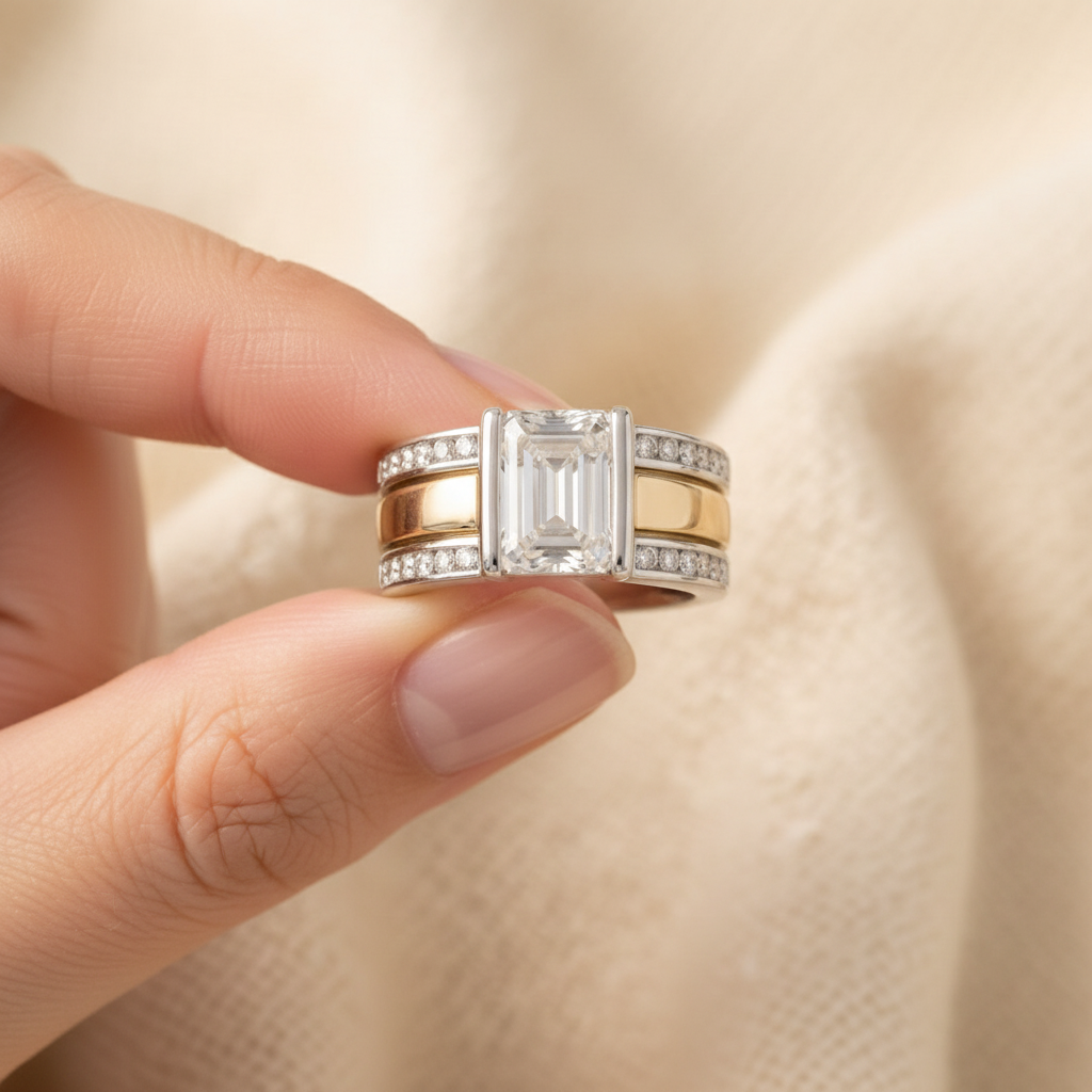 Vintage Two-Tone Silver & Gold Crystal Ring
