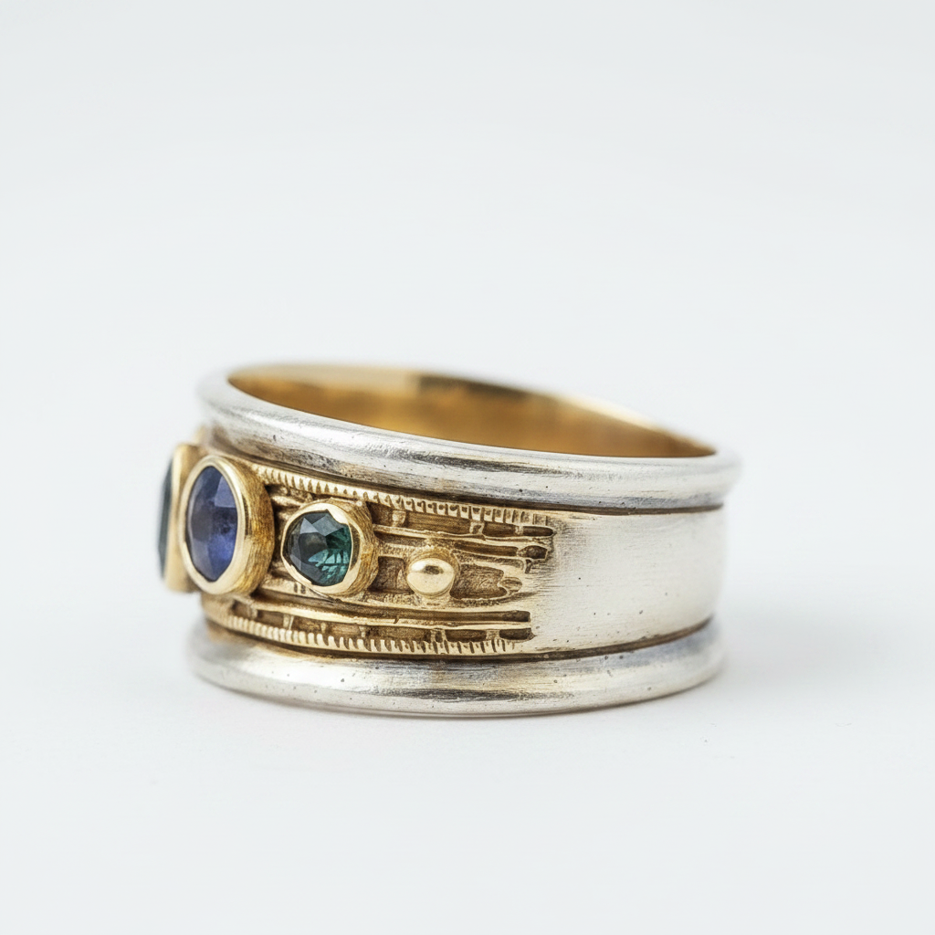Gold Inlaid Blue Stone Ring