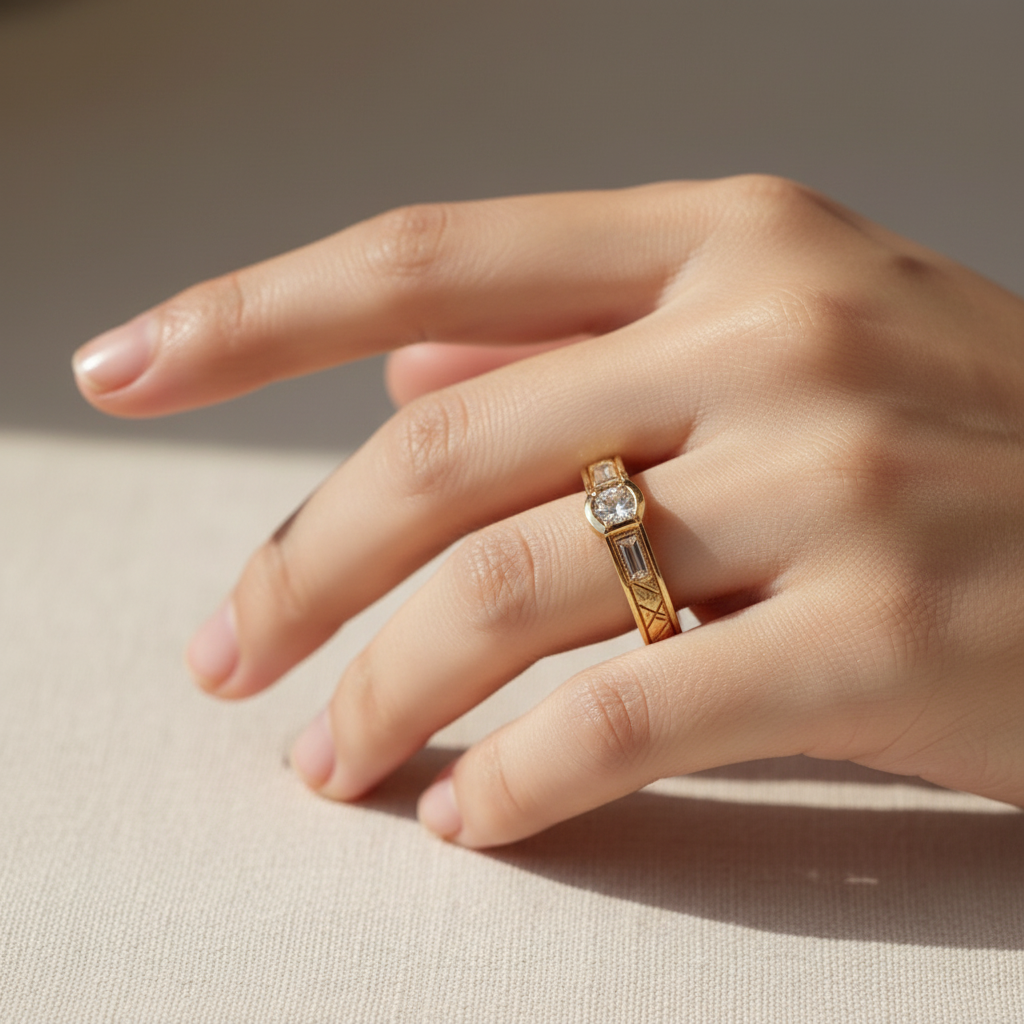 Golden Zirconia Statement Ring