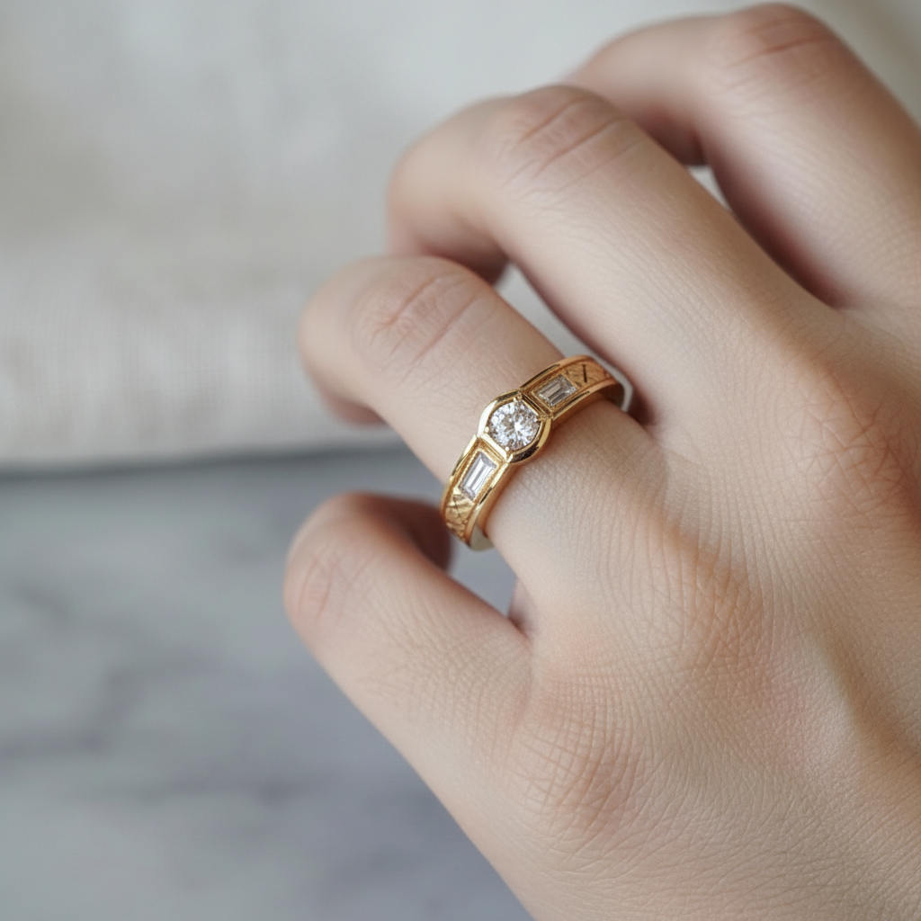 Golden Zirconia Statement Ring