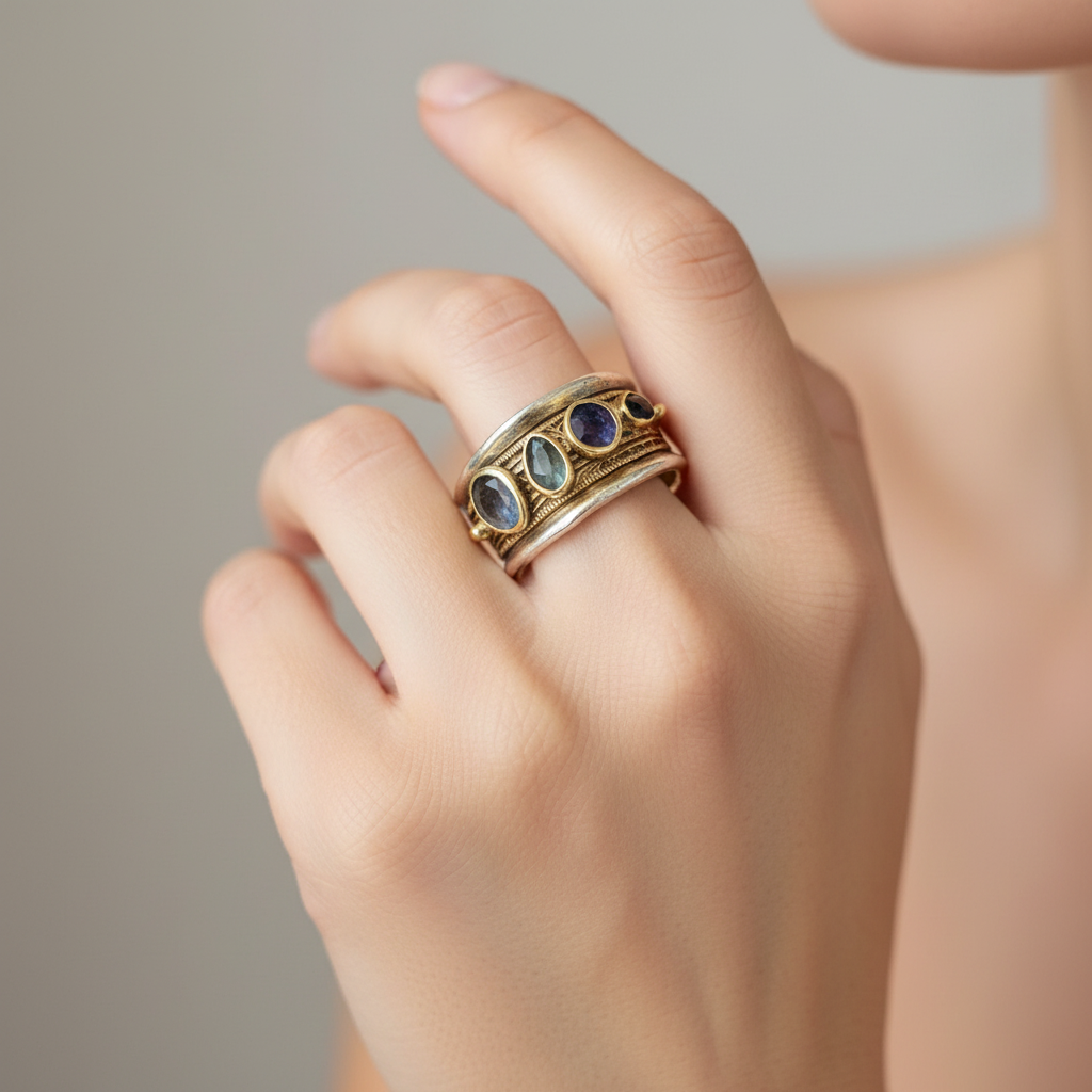 Gold Inlaid Blue Stone Ring