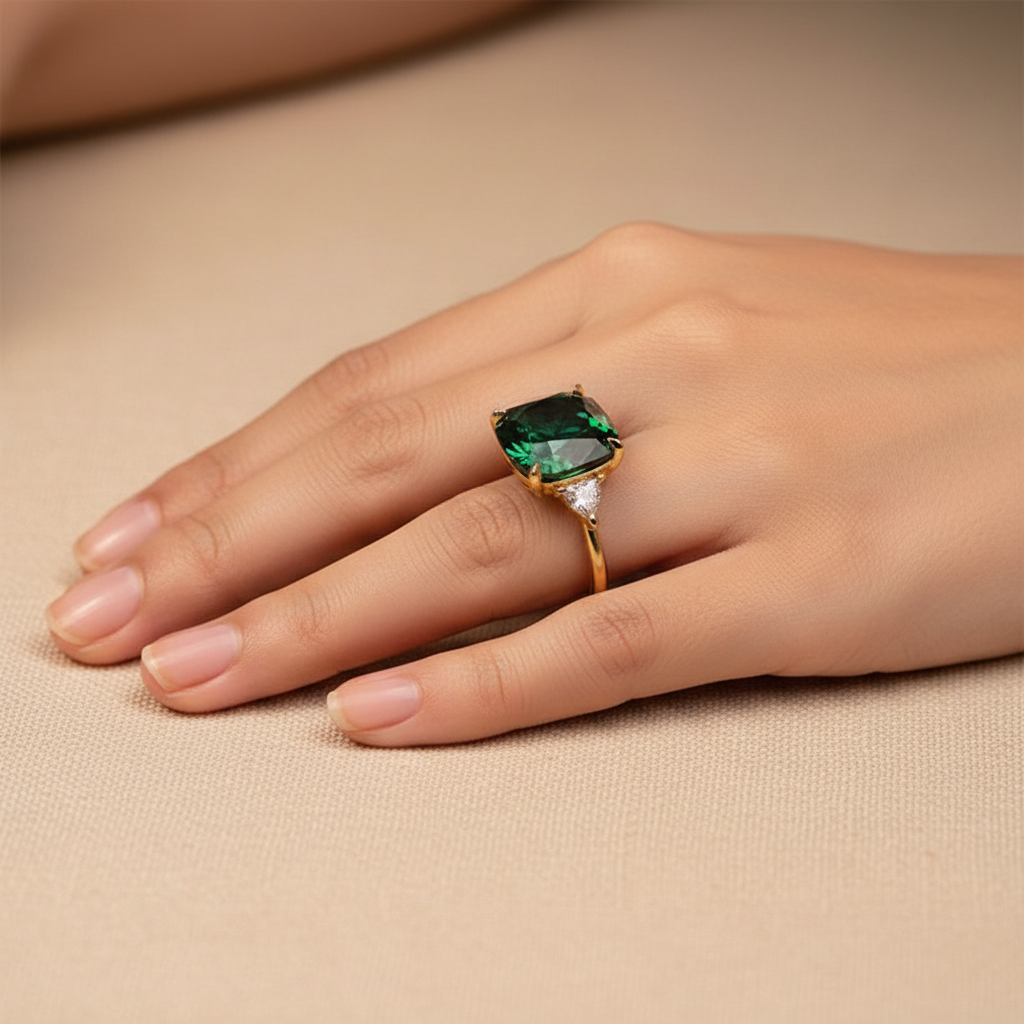 Green Zirconia Ring in Gold