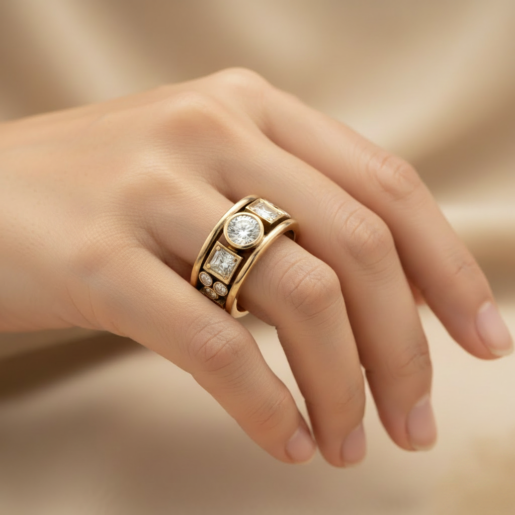 Cubic Zirconia Ring in Gold, Vintage