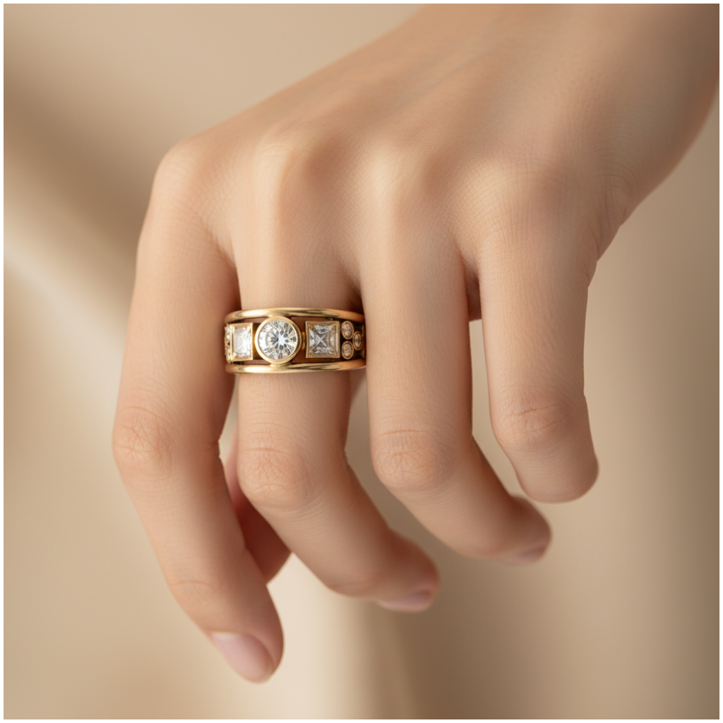 Cubic Zirconia Ring in Gold, Vintage